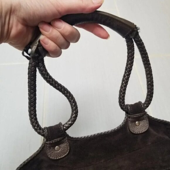 Stuart Weitzman Brown Leather Suede Woven Braided Handle Purse - Picture 11 of 16